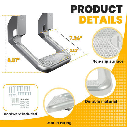 Electrophoresis Black Aluminum Side Steps - 300 lb Capacity, Universal for Chevy/Ford/Toyota/GMC/Dodge/Jeep