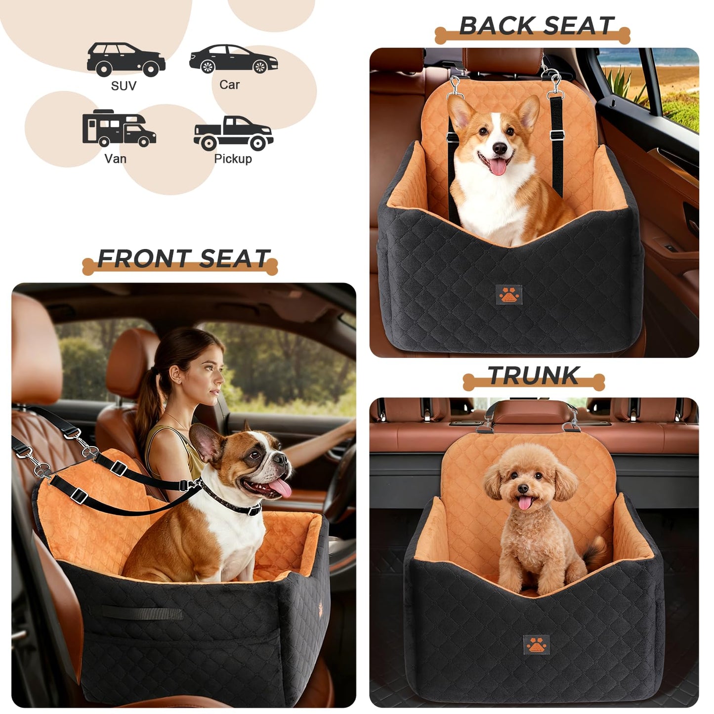 Small/Medium Dog Car Seat w/Side Opening - Thick Cushion, Detachable Washable, 35 lb Capacity (Grey)