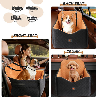 Small/Medium Dog Car Seat w/Side Opening - Thick Cushion, Detachable Washable, 35 lb Capacity (Grey)
