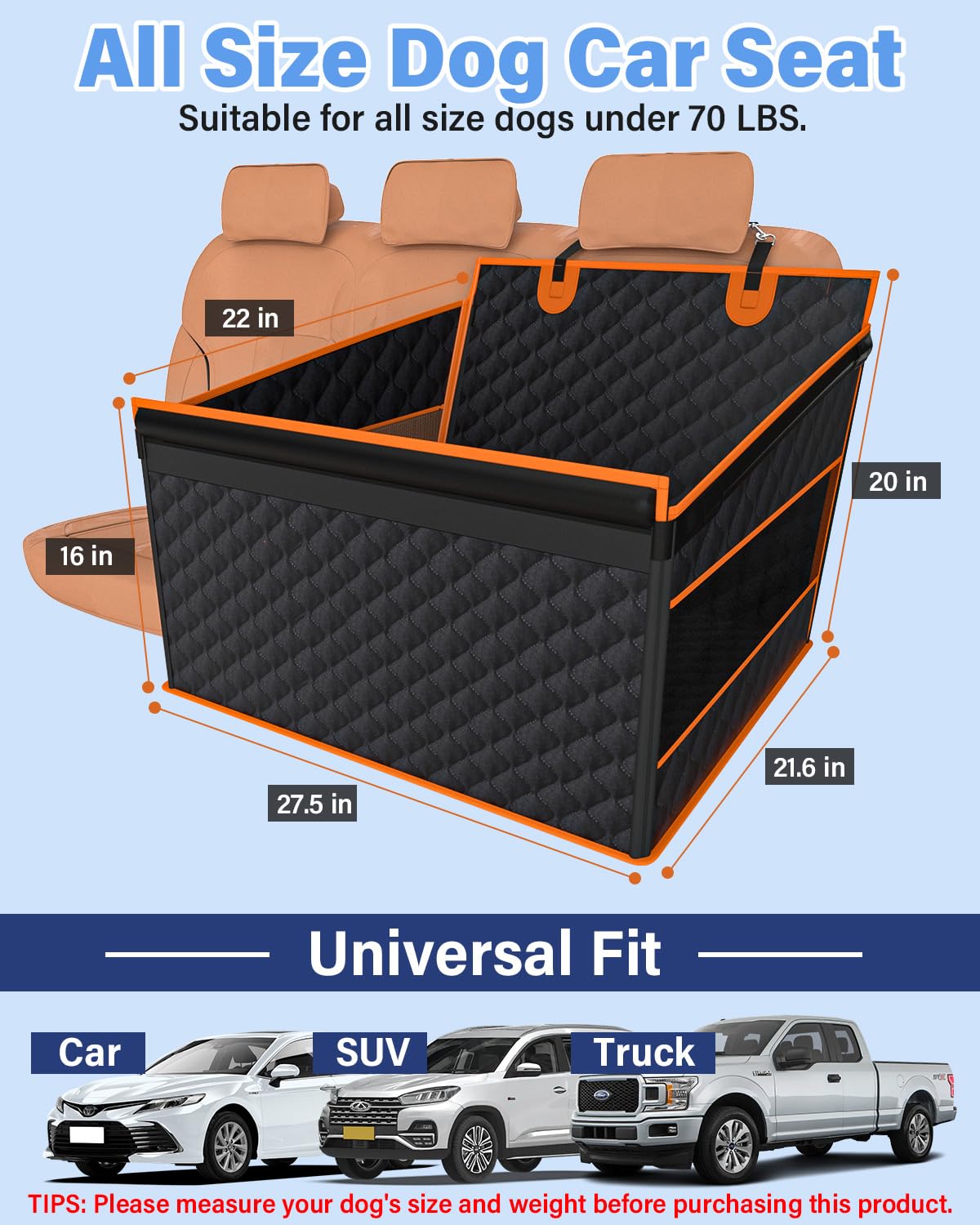 Waterproof Pet Car Seat Extender for Large Dogs, SUVs, Trucks