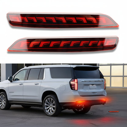 Red Lens Rear Fog Bumper Reflector Brake Tail Sequential Flash Signal LED Lights Lamp Compatible with Chevrolet Chevy Suburban Tahoe GMC Yukon/Denali 2021-2024 Accessories (SMOKED)