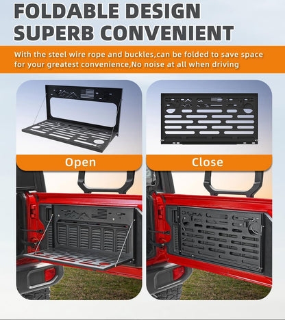Black Stainless Steel Foldable Tailgate Table for 2007-2025 Jeep Wrangler - Supports 75 lb