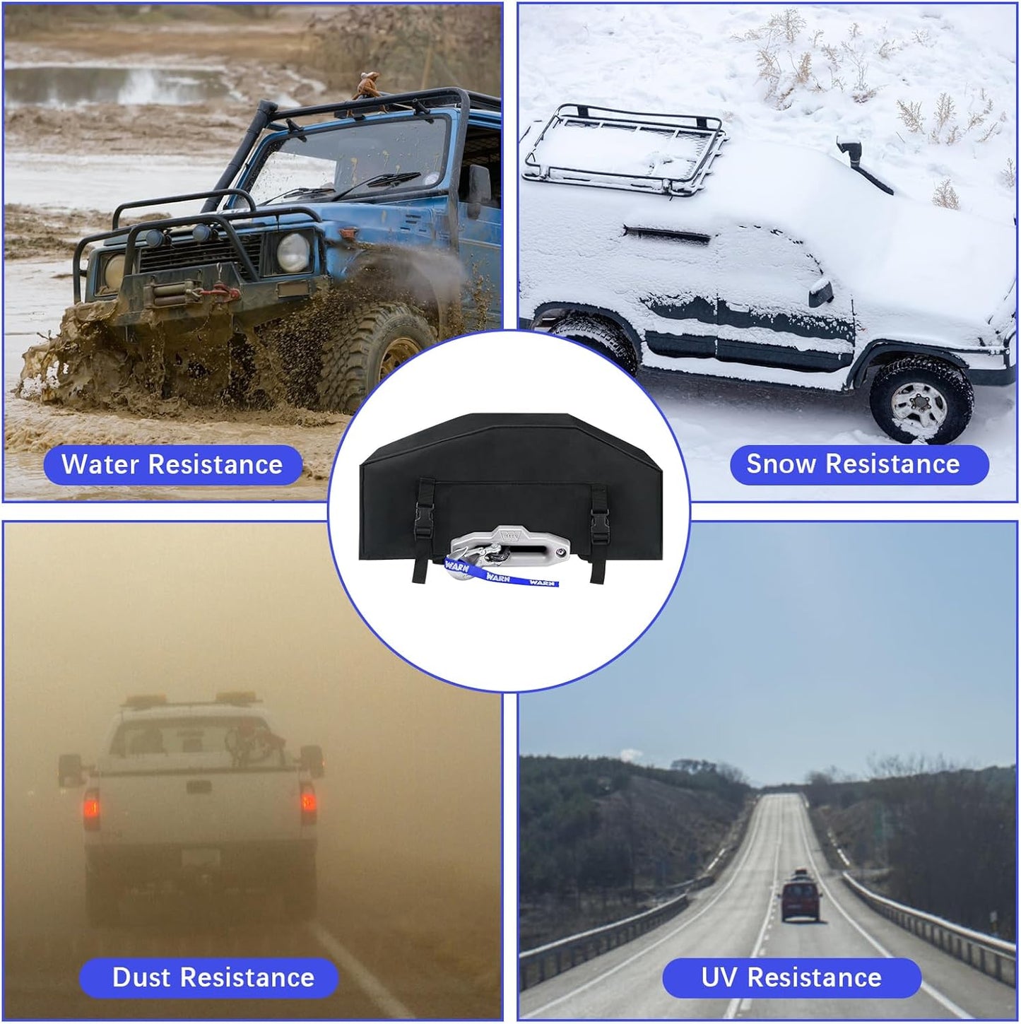 Heavy Duty UV Winch Cover for up to 12000 lb Electric Winches (Black)