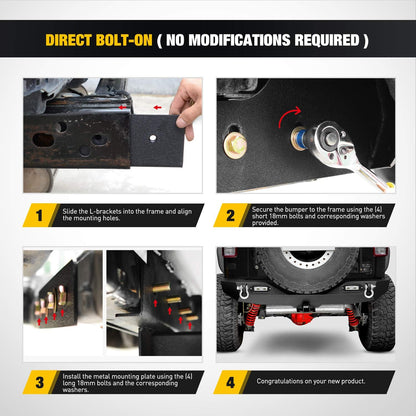 Nilight - JK-52A Rear Bumper Compatible for 2007-2018 Wrangler JK,Rock Crawler Bumper with Hitch Receiver & 2X Upgraded 18W LED Lights Off Road Textured Black