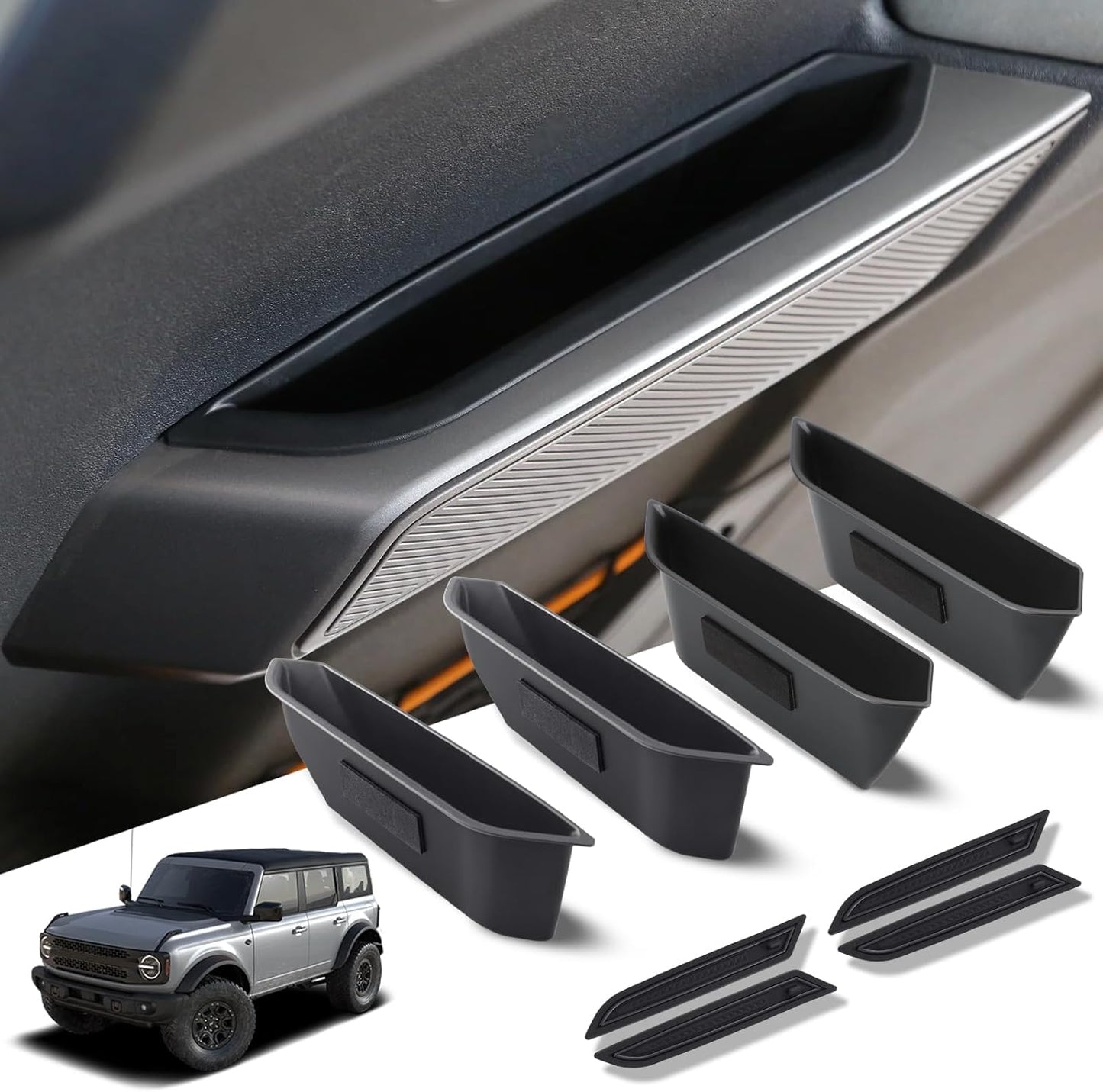 4-PCS Door Handle Storage Box for 2021-2025 Ford Bronco 4-Door (Black)