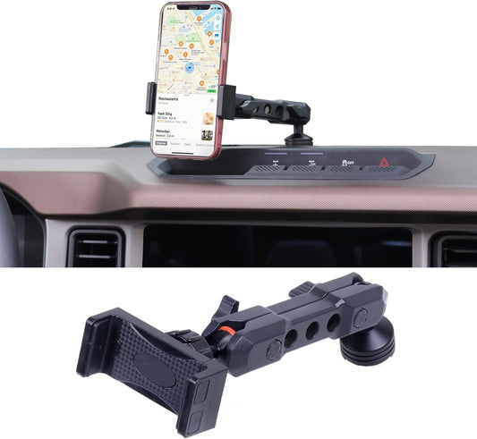 Dash Phone Mount Holder for 2021 2022 2023 2024 2025 New Ford Bronco 2/4 Door Interior Accessories Dashboard Cell Phone Stand 360° Adjustable Aluminum Smartphone Bracket Black