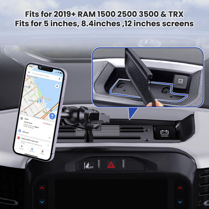 Steel Phone Mount for 2019+ Ram 1500/2500/3500/TRX - Dual Head Magnetic & Clamp, USA Flag Design, OEM Dash Screw Mount