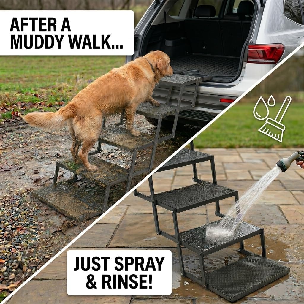 5-Step Foldable Dog Stairs - 25.6" H, 350 lb Capacity for Large Dogs (Car/Truck)