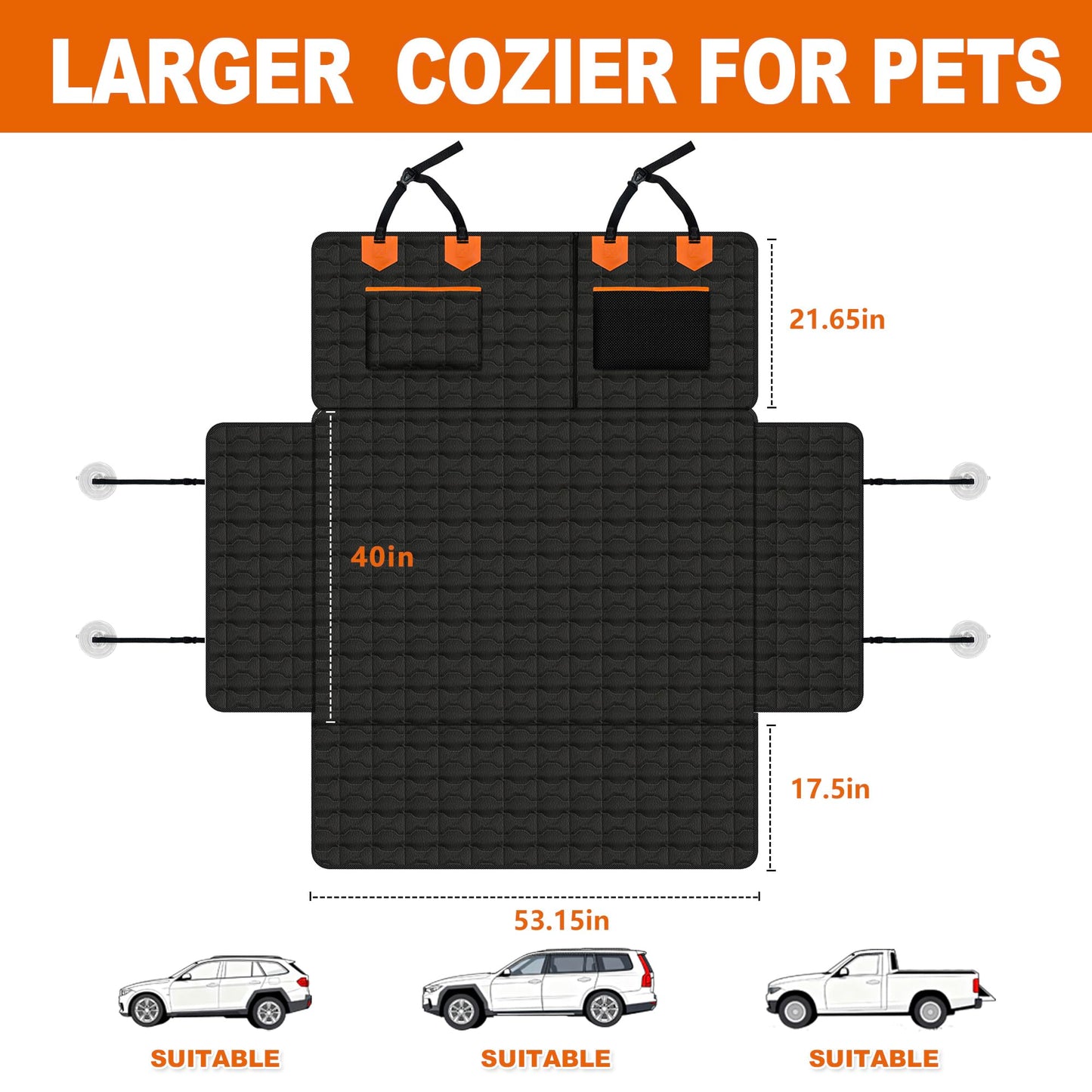 Waterproof Dog Cargo Liner - Large Universal Fit w/Bumper Flap, Non-Slip Scratchproof for SUV/Sedan/Van (Black)