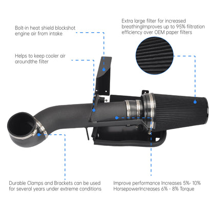 4" Cold Air Intake with Shield for 1999-2006 Chevy/GMC V8 4.8L-6.0L Silverado 1500/2500/3500 (Black)