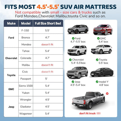 Inflatable SUV Air Mattress with Pump & Pillows - Foldable Travel Bed for Back Seat