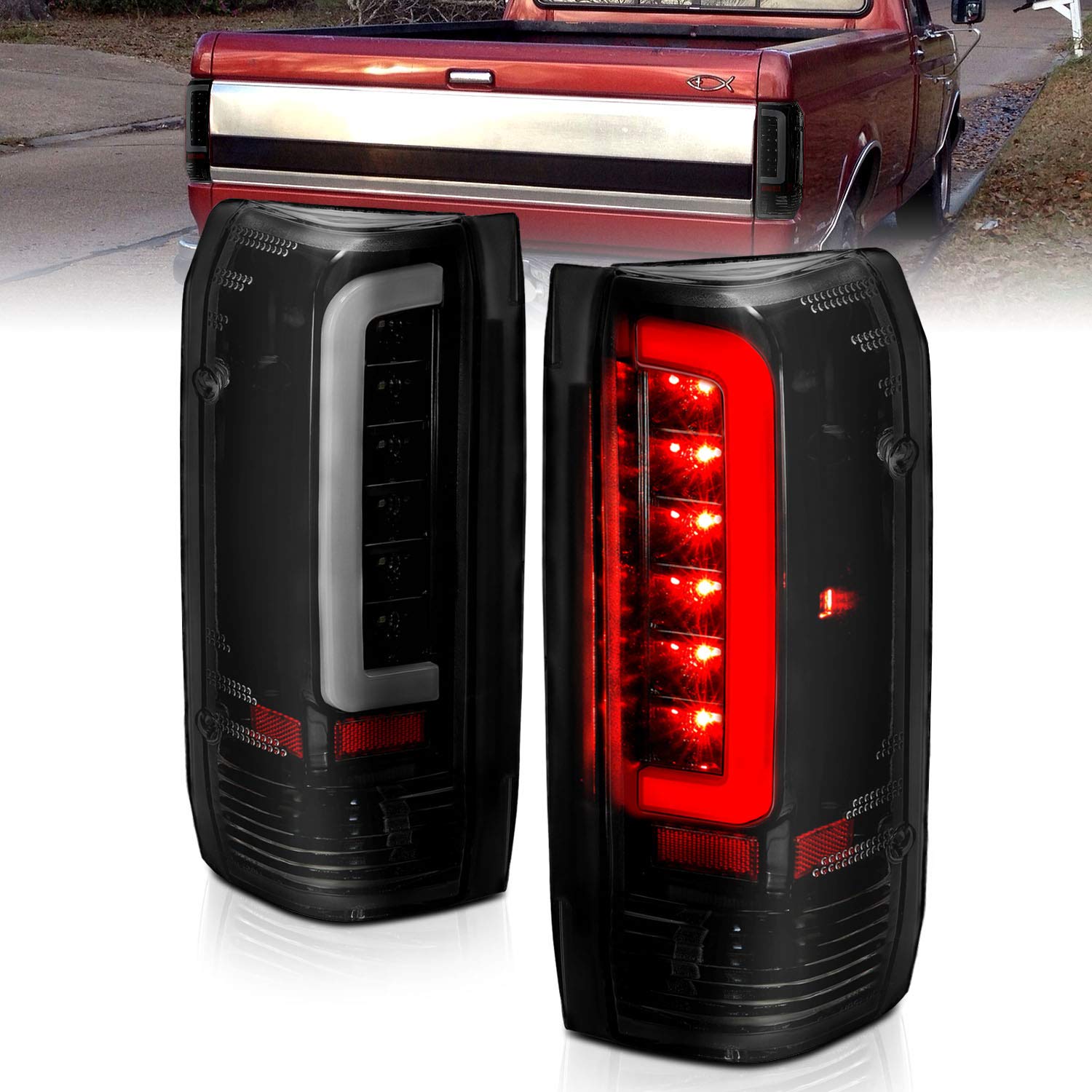 Truck 3D C-Type Halogen Tail Light Set For 1989-1996 Ford F150 Bronco F250 F350 - OHMU