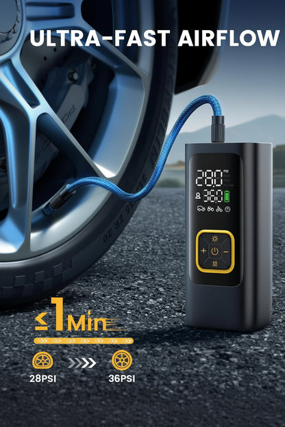4X Faster 150PSI Cordless Tire Inflator - Rechargeable, LED Light, Auto Pump for Car/Bike/Ball