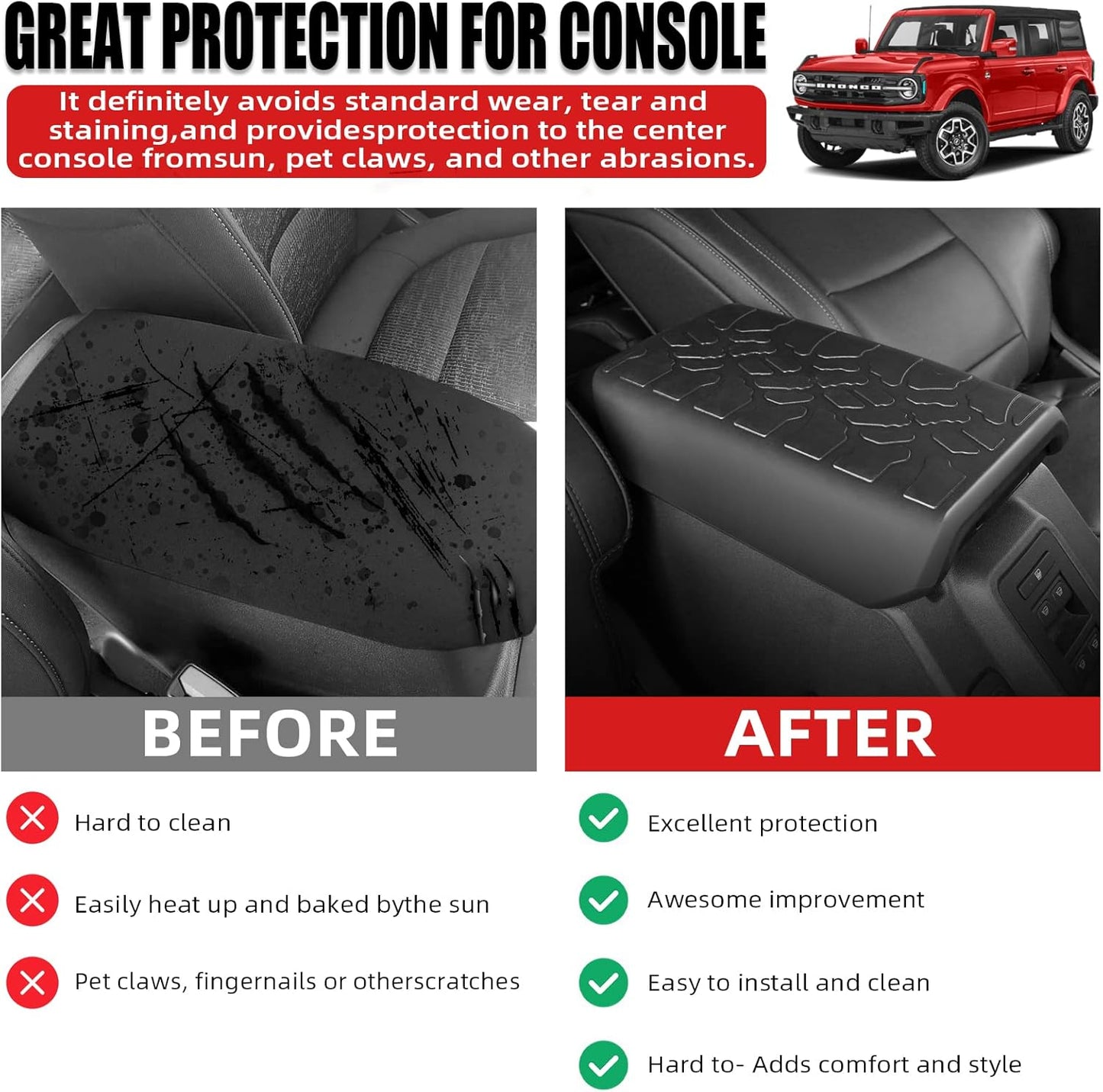 Waterproof TPE Armrest Cover for 2021-2024 Ford Bronco - Pet Scratch Protection