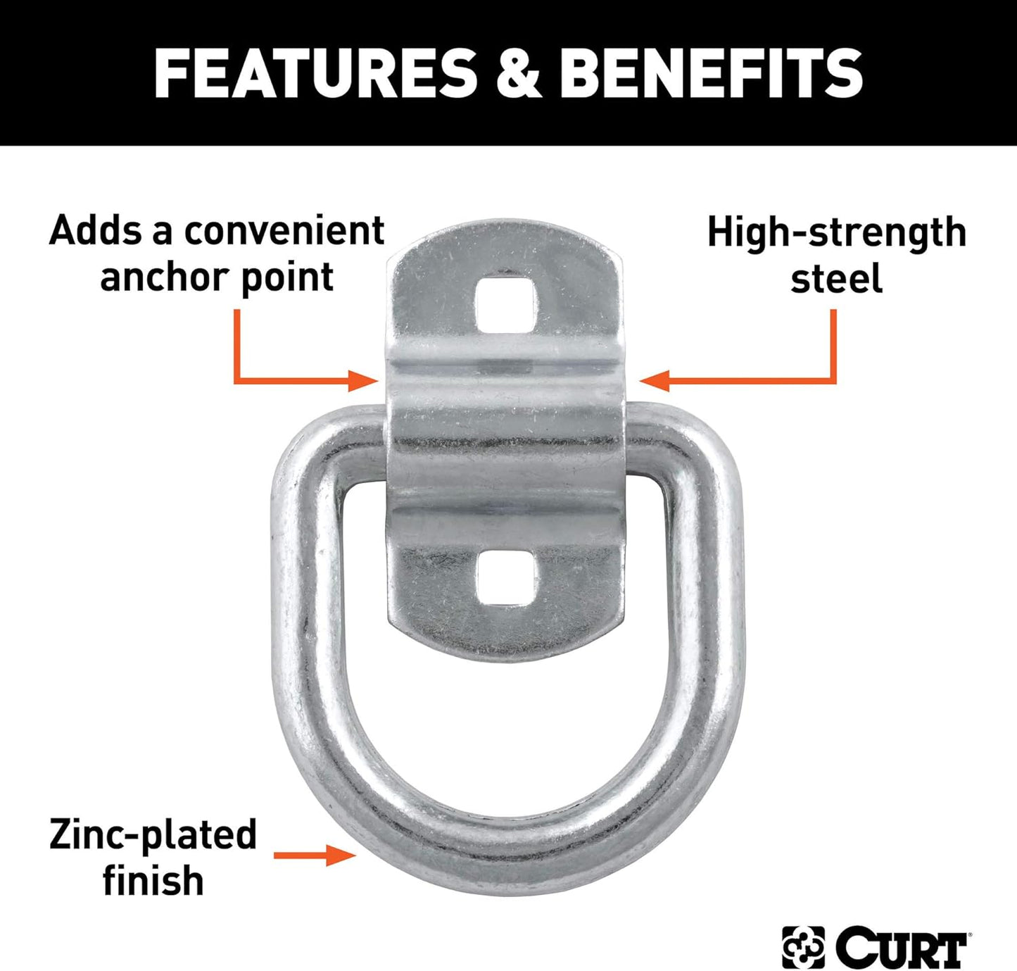 3"x3" Surface-Mount D-Ring Tie Downs (2-Pack) - 11,000 lb Break Strength