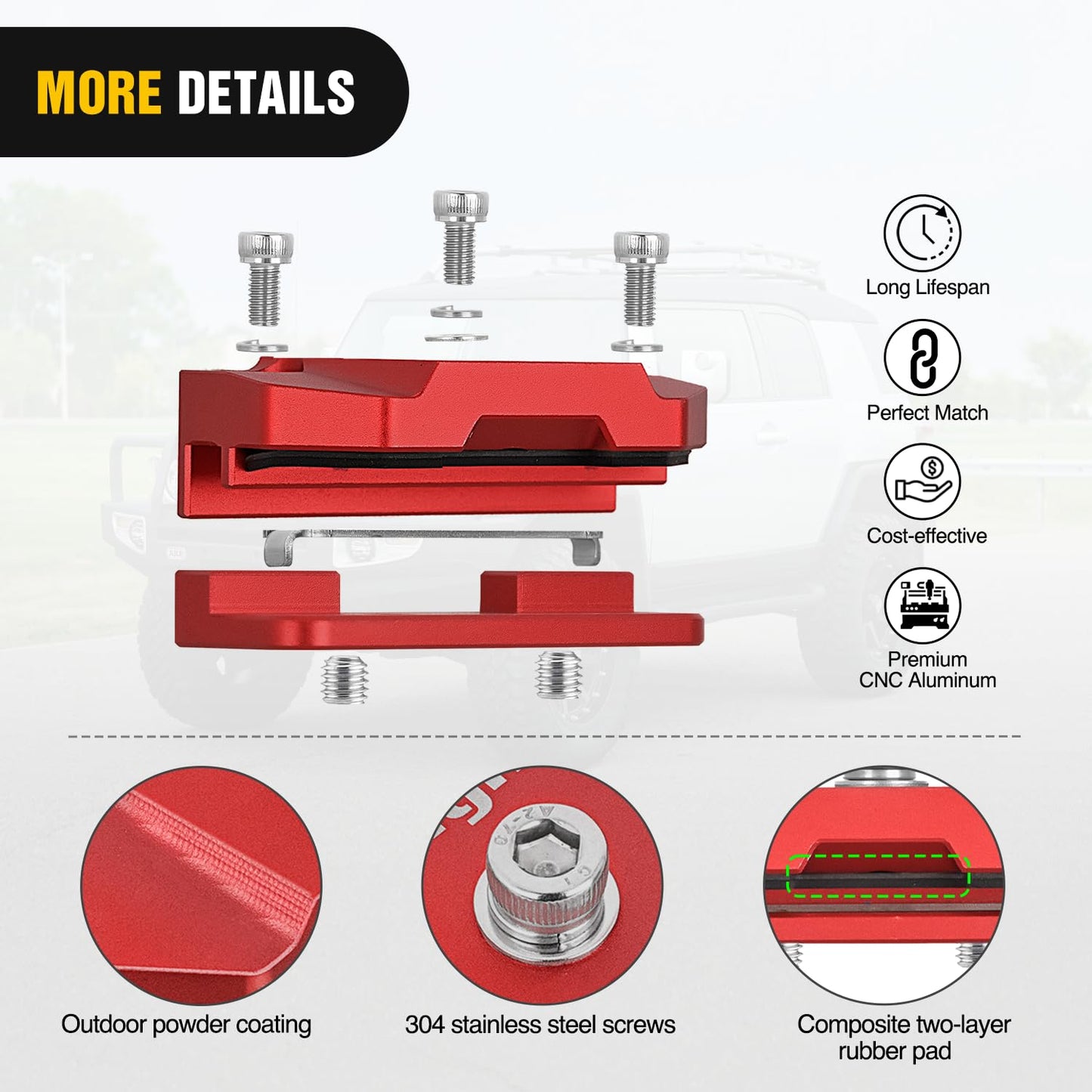2-PCS No-Drill Adjustable A-Pillar Light Bar Mounts for Truck/SUV (Red)