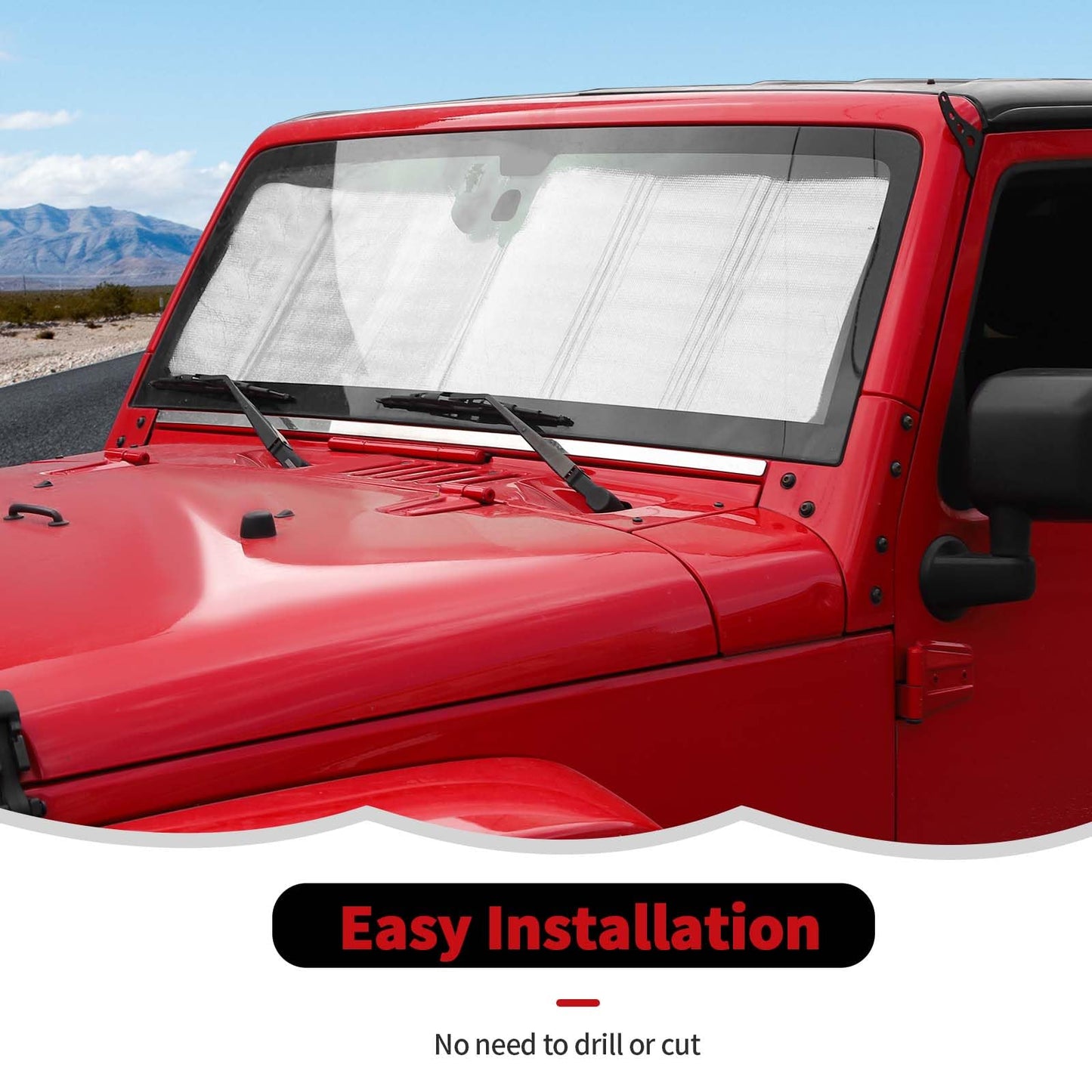 Windshield Sunshade Sun Shade Heat Shield Sun Visor Mat Compatible with Jeep Wrangler Rubicon Sahara TJ JK JKU 2 Door & 4 Door