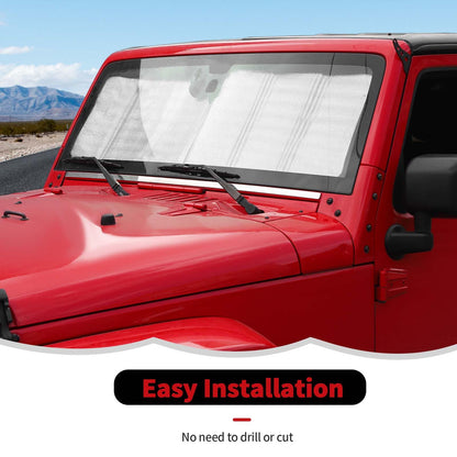 Windshield Sunshade Sun Shade Heat Shield Sun Visor Mat Compatible with Jeep Wrangler Rubicon Sahara TJ JK JKU 2 Door & 4 Door