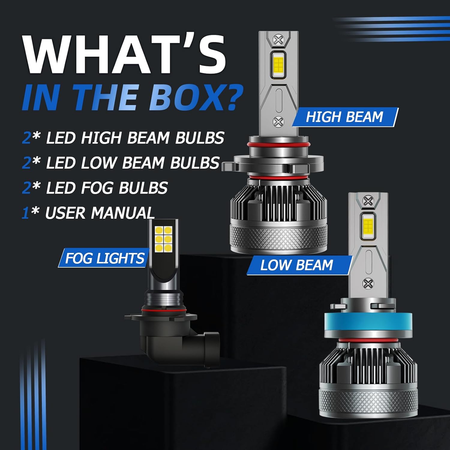 AWALITED Fits for 2015-2023 Ford F150 High Low Beam Fog Lights Bulbs Combo Pack, 6000K White Plug-and-Play Super Bright Lights Bulbs, Pack of 6