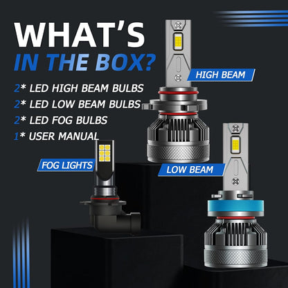 AWALITED Fits for 2015-2023 Ford F150 High Low Beam Fog Lights Bulbs Combo Pack, 6000K White Plug-and-Play Super Bright Lights Bulbs, Pack of 6