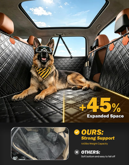 440 lb Hard-Bottom Dog Seat Extender - PU Leather w/Mesh Window for Sedan/SUV/Truck