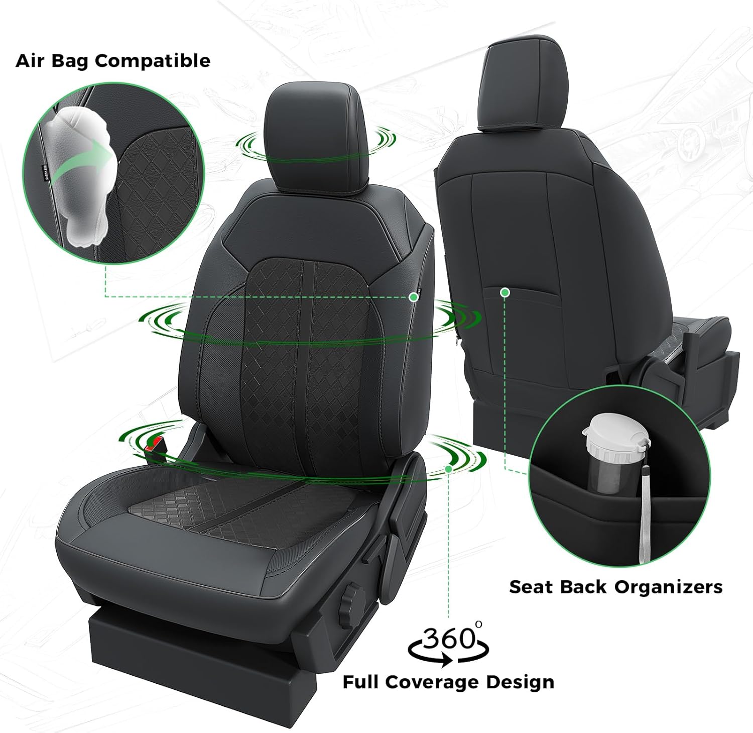 for Ford Bronco Leather Seat Covers 4 Door 2021 2022 2023 2024 2025, Custom Fit Car Seat Cover Full Set, Luxury Waterproof Interior Protectors Accessories, Black (W/O Rear Armrest)