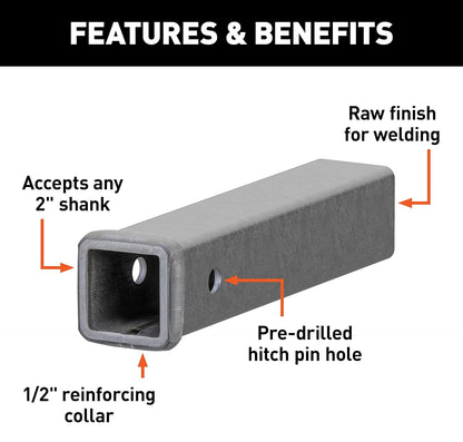 2"x2" 12" Receiver Tube - Raw Finish