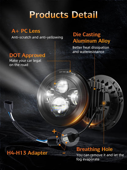 7" Round LED Projector Headlights - Compatible with Jeep Wrangler & More