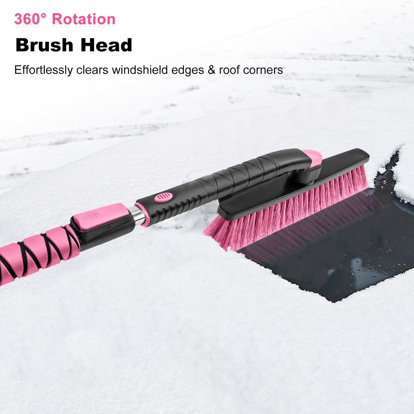48" Extendable Snow Brush with 360° Pivoting Head - Pink (Fits SUV/Truck)