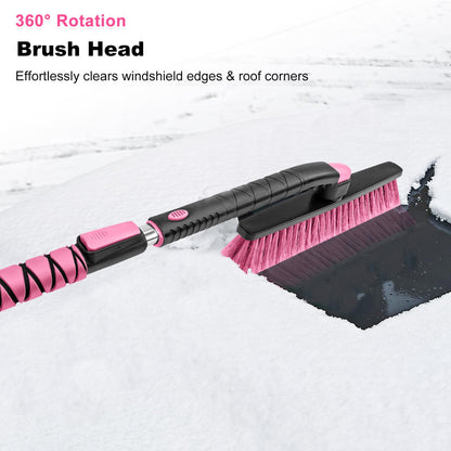 48" Extendable Snow Brush with 360° Pivoting Head - Pink (Fits SUV/Truck)