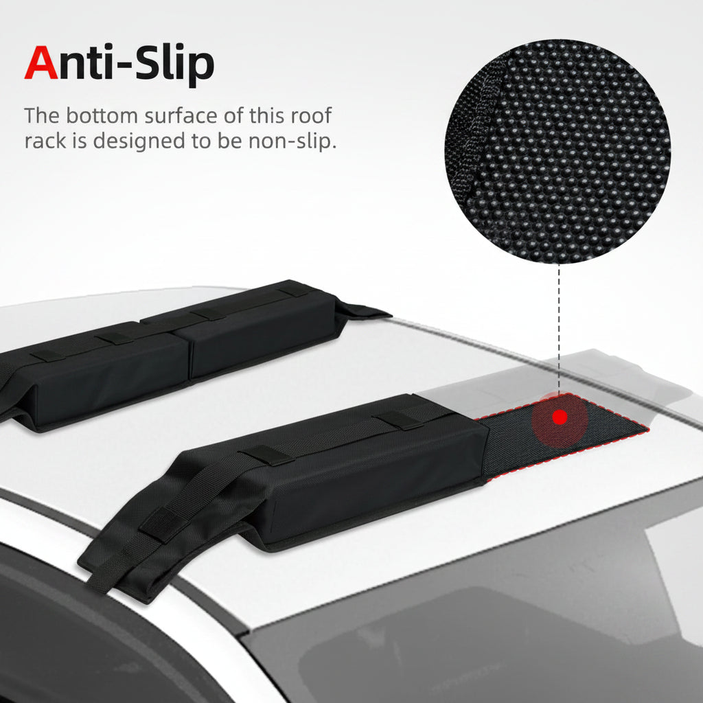 Soft Roof Rack Pads Kit (30") for Surfboard/Kayak - 2 Straps/Ropes/Hood Loops, Storage Bag Included