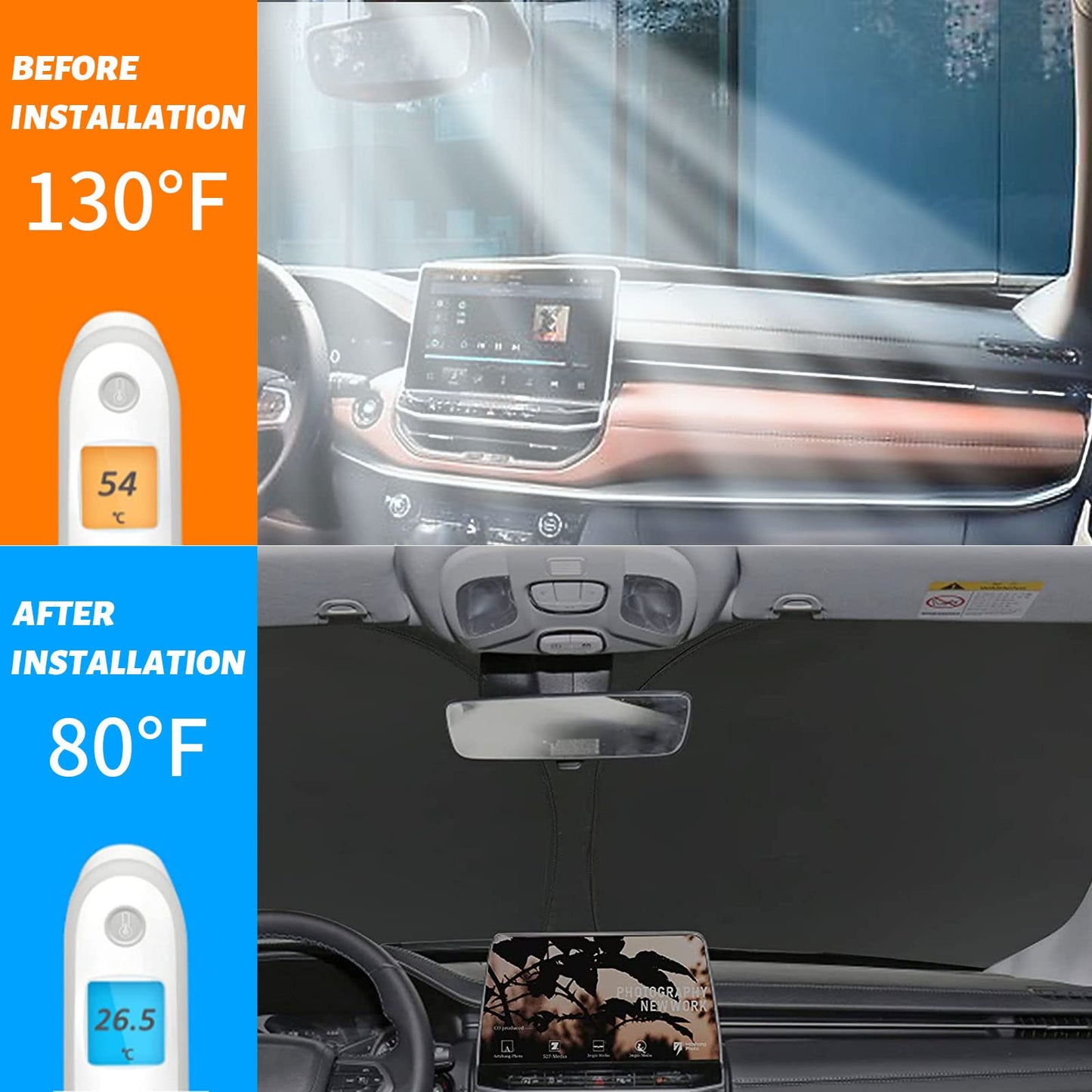 Upgrade Foldable Windshield Sun Shade for 2018-2023 Jeep Wrangler JL