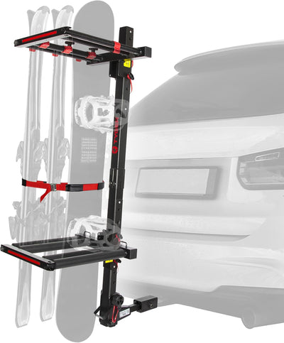 Vertical Adjustable Folding Hitch-Mounted Ski/Snowboard Rack Fits 2" or 1.25" Receiver