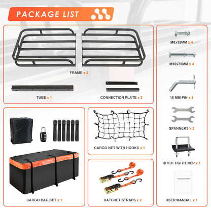 500 lb Hitch Cargo Carrier with Waterproof Bag - 53"x19" Basket, Fits 2" Receiver
