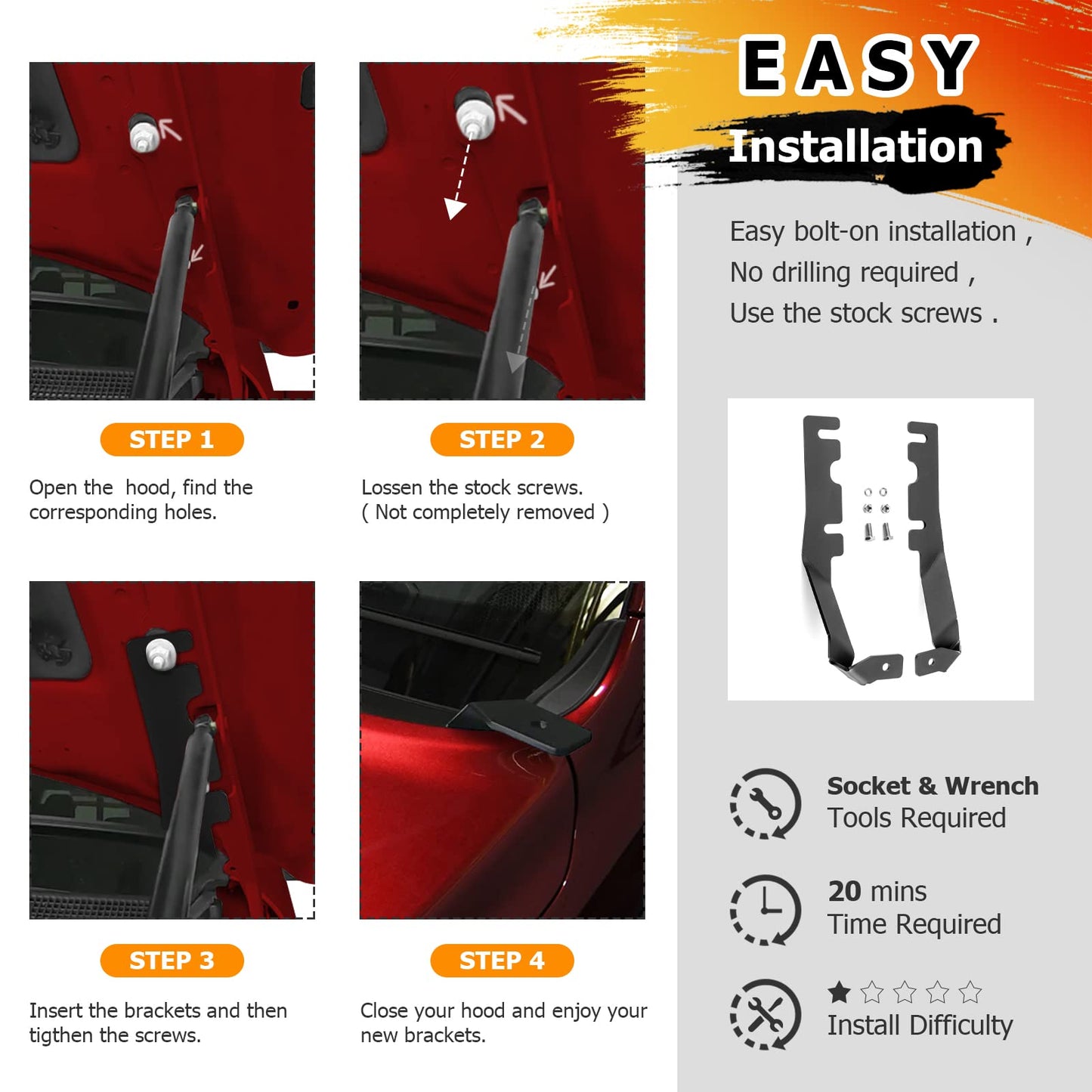Hood Hinge Ditch Light Mount for 2019-2024 Ram 1500 (Excludes Classic) - Fits 3" Pod Lights