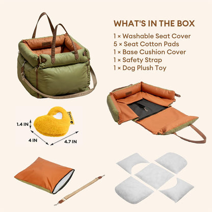 FUNNYFUZZY Leather Dog Car Seat for Small ＆ Medium Sized Dogs Up to 35lbs, Waterproof and Washable Dog Booster Seat Car Bed for Travel and Home,Portable and Safety(Green)