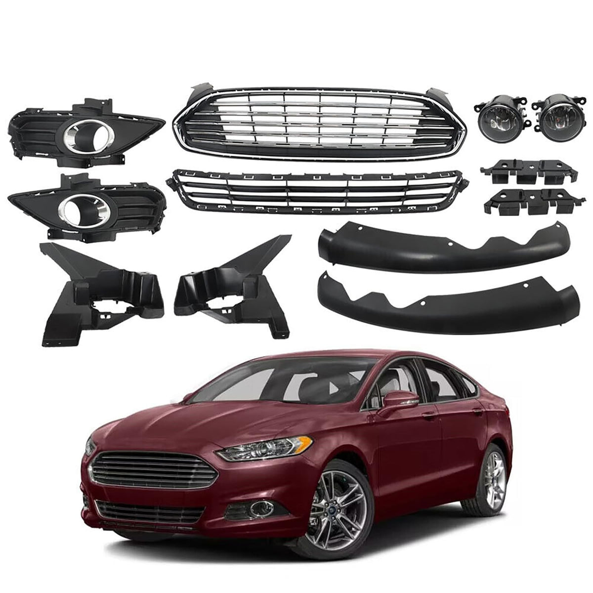 Fusion Front Bumper Grill with Fog Light Covers 12-Piece Set