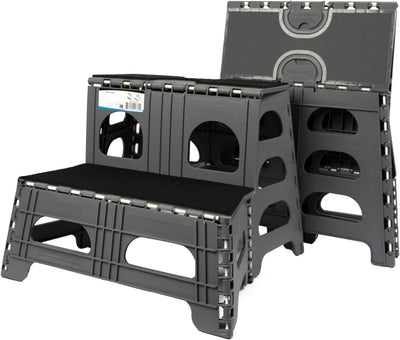 2-Step Folding Pet Stairs/Ramp - 300 lb Capacity, Carpeted Design for Bed/Car/SUV (Indoor/Outdoor)