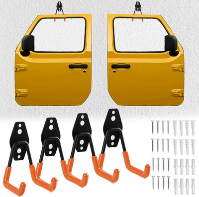 Heavy-Duty Door Storage Hangers (4-PCS) for 1956-2025 Jeep Wrangler & Gladiator - Wall Mount