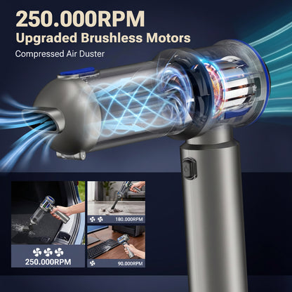 2-in-1 27000PA Brushless Car Vacuum/Air Duster - 9000mAh Cordless for Home/Office