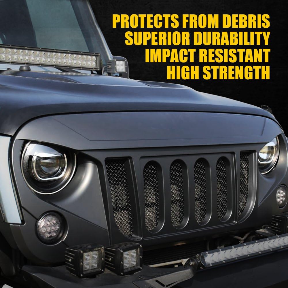 Jeep Wrangler JK Matte Black Front Grille with Mesh Insert (2007-2018)