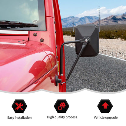 Jeep Wrangler Quick Release Side View Mirrors, 2 Pack