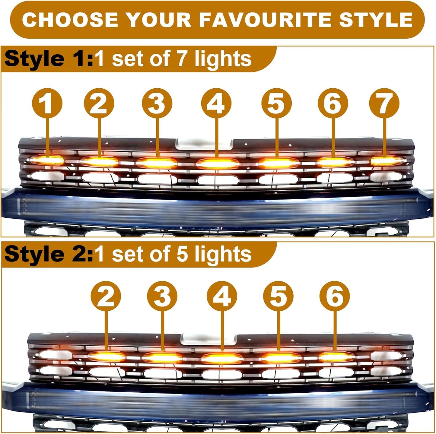 LED Grill Lights for 2019-2021 Chevy Silverado 1500 Grille Racing Lights Fits Custom Trail Boss WT Models Only,No Drill Installation,Silverado Accessories (Amber Style, 5)