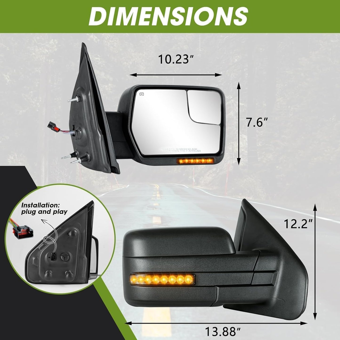 Side Mirrors for 2004-2014 Ford F-150 with Dynamic Turn Signal Puddle Light Heated Power Glass Manual Folding Tow Mirrors- Pair