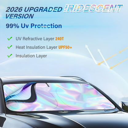 Iridescent Foldable Car Windshield Sun Shade, UV Reflective Visor