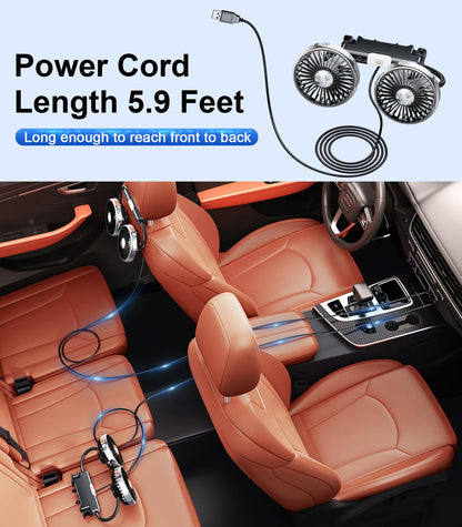 Dual Head Gooseneck Car Fan for Back Seat Cooling
