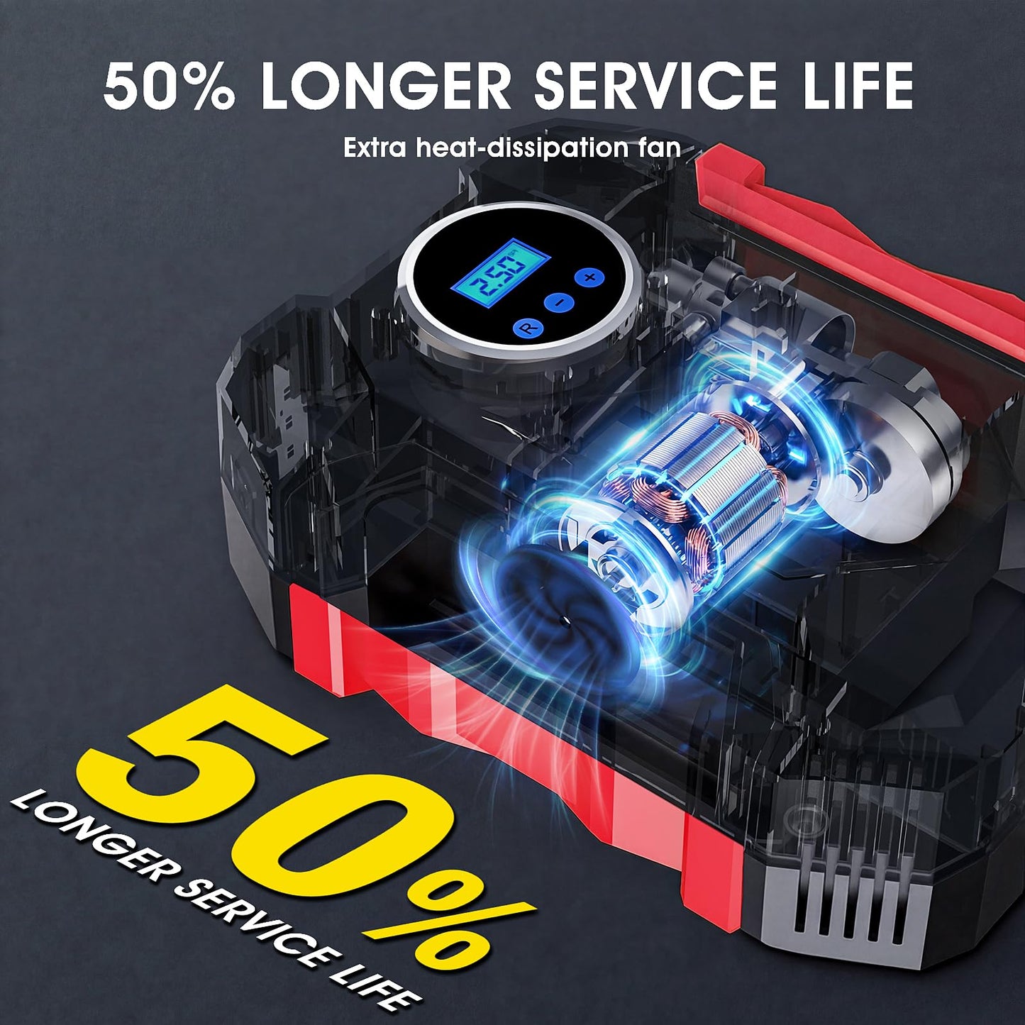 12V Portable Digital Tire Inflator with LED Light - Car Auto Air Compressor