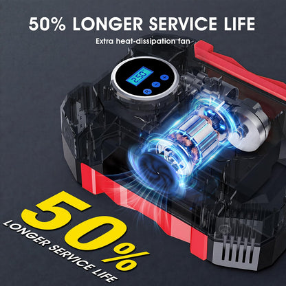 12V Portable Digital Tire Inflator with LED Light - Car Auto Air Compressor
