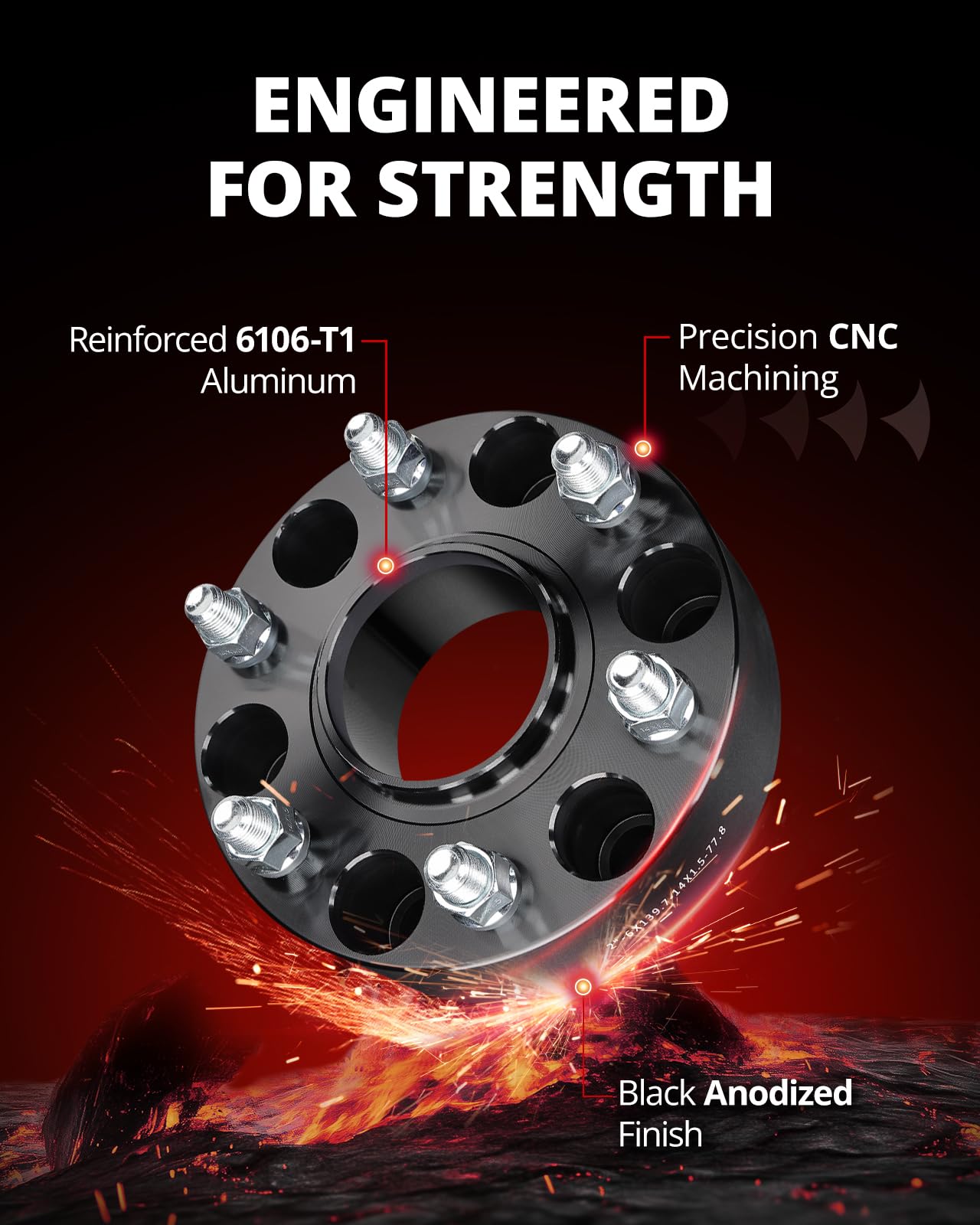 2" Hubcentric Wheel Spacers 6x139.7 for 2019-2024 Ram 1500 - 77.8mm Bore, M14x1.5 Studs (Black)