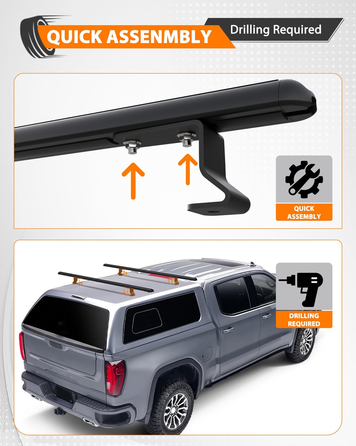 60" Truck Topper Roof Rack - 500 lb Capacity, Aluminum Ladder Rack for Camper Shell (Drilling Required)